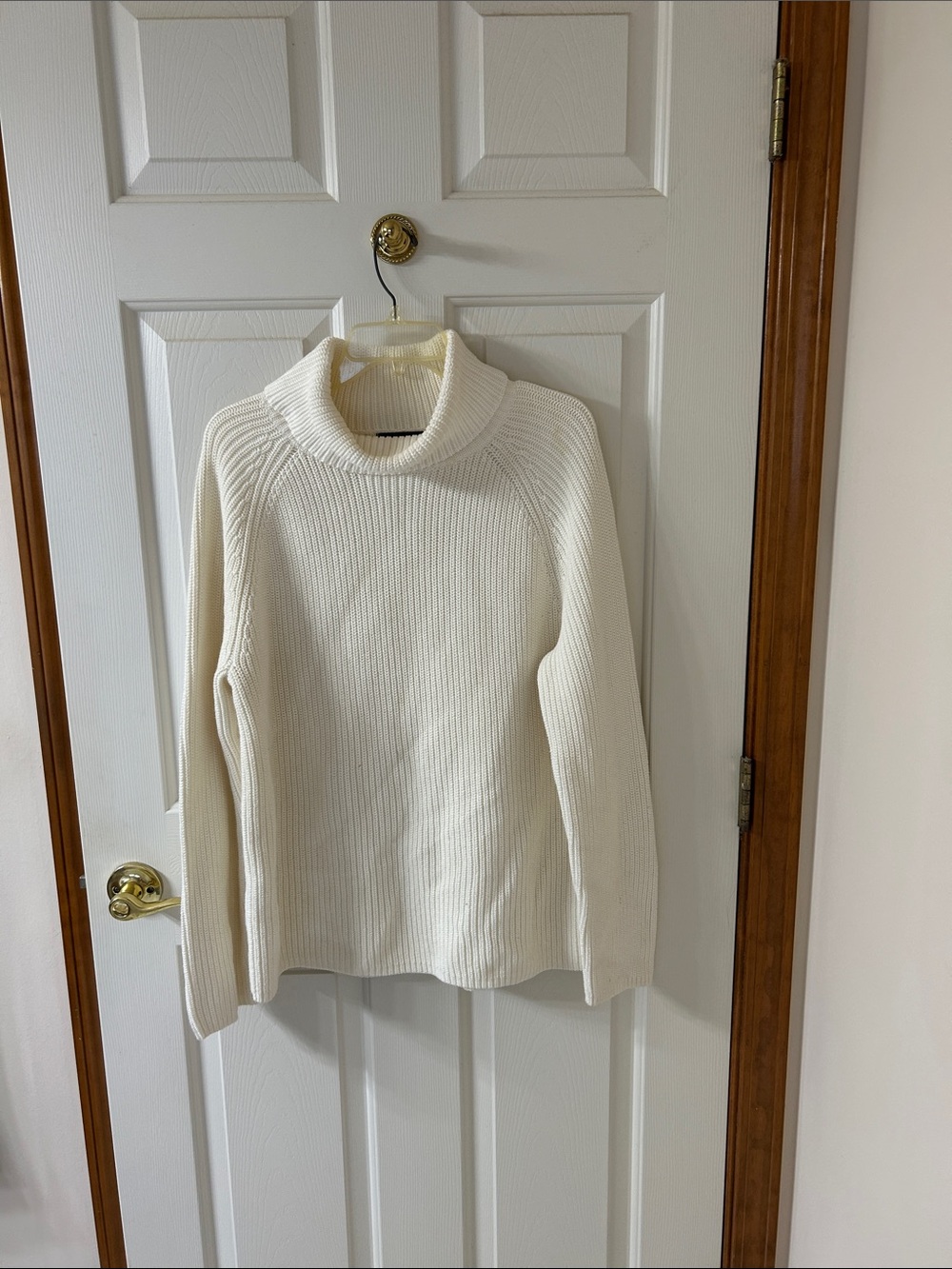 Lands' End Cream Ribbed Turtleneck Sweater